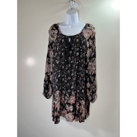 Free People Women's Lucky Loosey Swing Dress Size M Black Multicolor Floral Boho - Picture 2 of 7